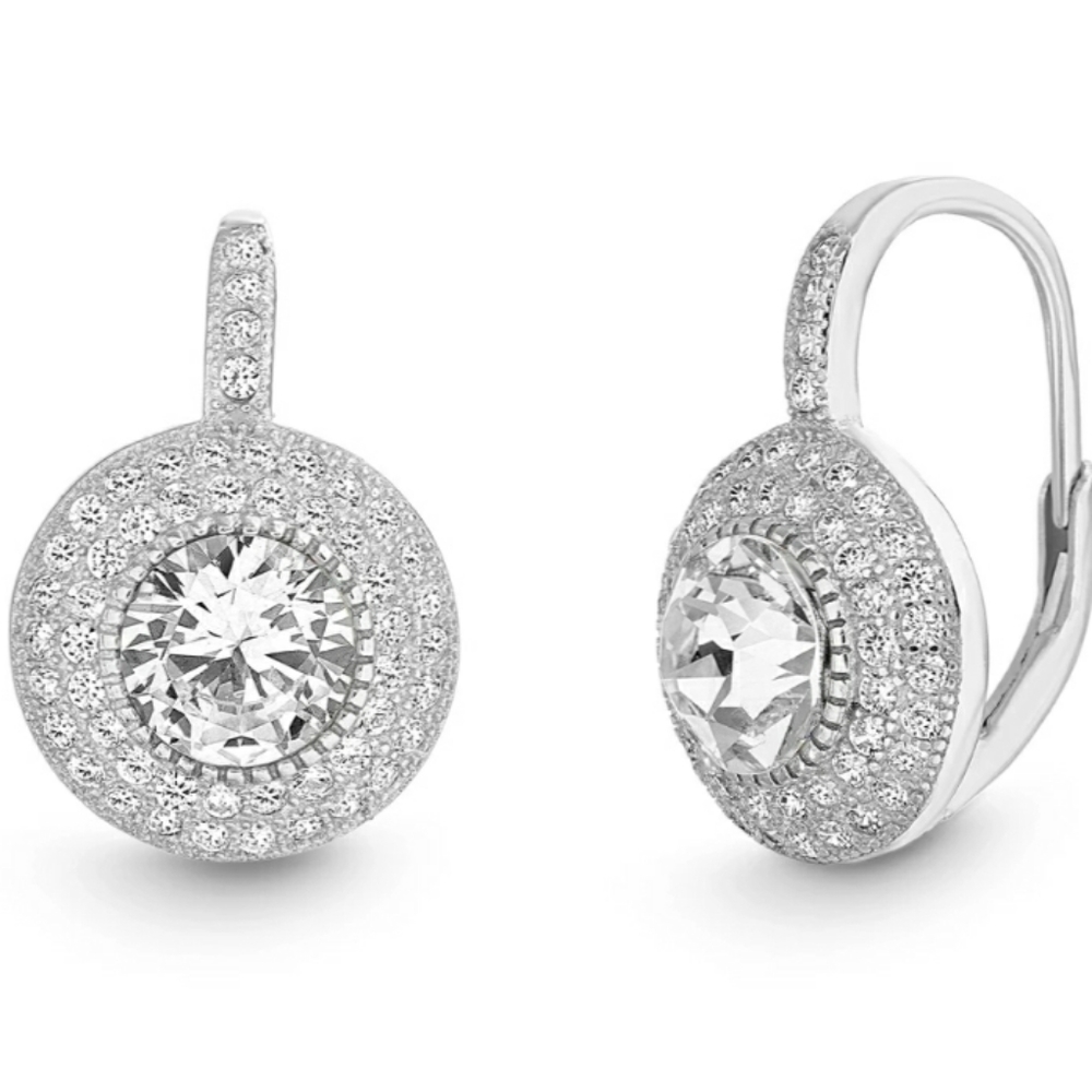 Cubic Zirconia Halo Drop Earrings